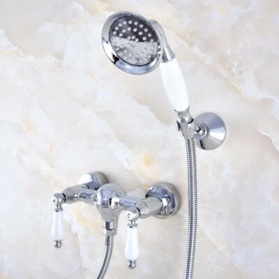 Chrome Wall Mounted Shower Set Hand Shower Bathroom Double Handle shower faucet - Image 1 of 4