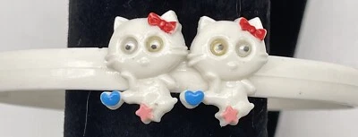 Vintage Children’s Headband White Cats Kittens Googly Eyes Kitschy Unique - Image 1 of 4