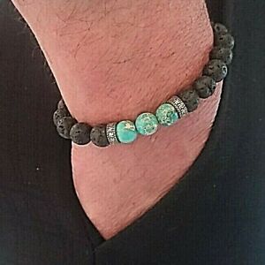 Jewish Kabala Bracelet Turquoise Agate Beaded Wristband Gift Men Love Healing 