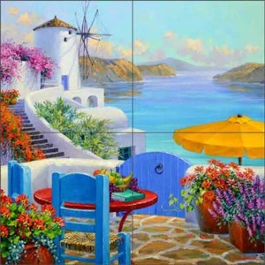 Mural de cerámica arte mediterráneo Mikki Senkarik salpicadero de azulejos Santorini MSA273 - Imagen 1 de 7