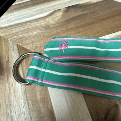 Lilly Pulitzer Vintage 90’s Green Pink Stripped Belt size S Pink Palm Tree - Image 1 of 4
