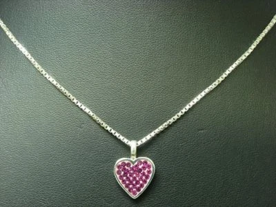 925 Argento Sterling Collana & Cuore Ciondolo Con Vetro Ricoperto/42,1cm/5,3g - Immagine 1 di 3