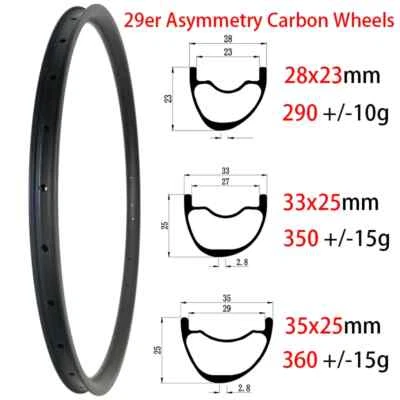Rueda de carbono 29er MTB bicicleta llanta asimetría 28x23mm 33x25mm 35x25mm UD 3K 12K Foto 1 de 4