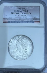 SS NEW YORK 1833 SHIPWRECK EFFECT CAPPED BUST HALF DOLLAR SUNKEN TREASURE COIN - Picture 1 of 4