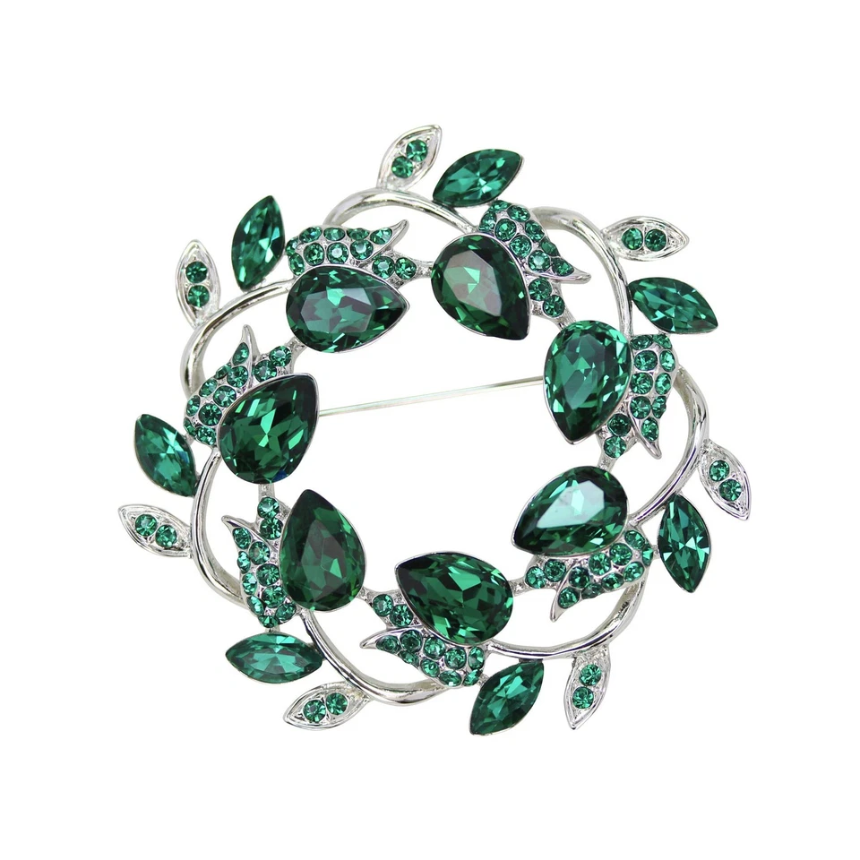Gorgeous Rhinestone Crystal Floral Wreath Brooch Pin for Women Wedding Party - Image 1 of 4