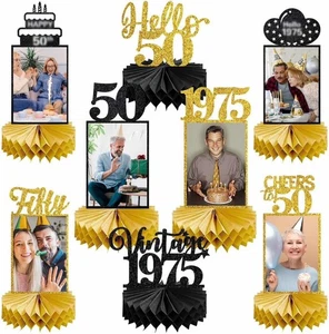 8Pcs 50th Birthday Decorations Honeycomb Centerpieces for Black Gold  - Picture 1 of 6