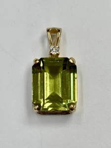 14K Yellow Gold Peridot With Diamond Pendant - Picture 1 of 7