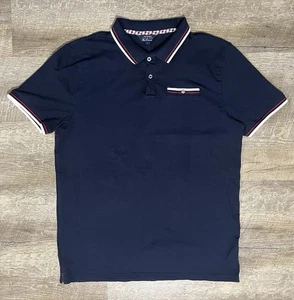 Polo Ben Sherman uomo L blu righe rosse manica corta elasticizzata fascia originale - Foto 1 di 7