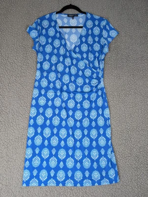 Jones New York Signature Dress Stretch Blue Paisley Size L Career Office Siren - Image 1 of 4