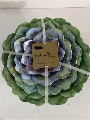 Nicole Miller Melamina 11" Floral Verde y Lila Anidación Juego de 4 Cuencos para Servir Foto 1 de 4