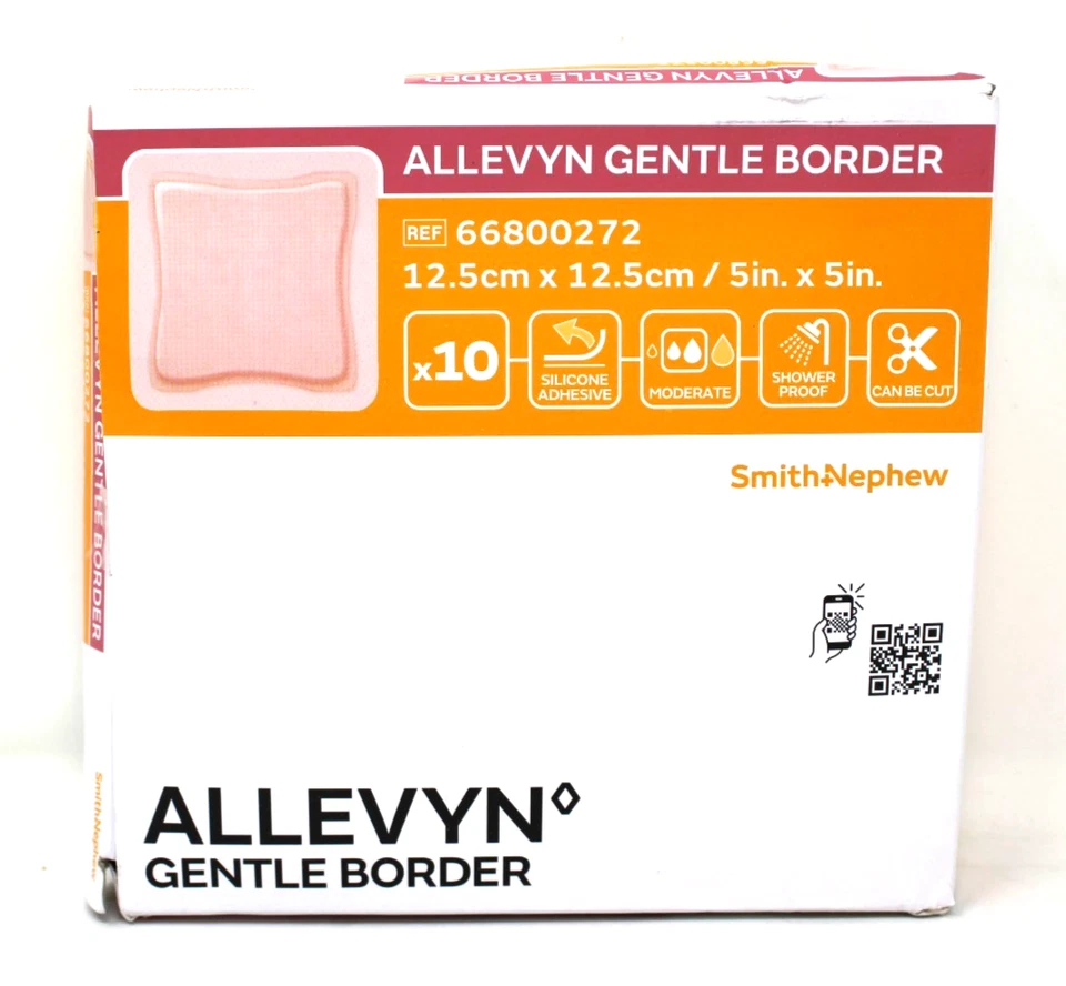 Smith & Nephew 66800272 Allevyn Gentle Border Dressing 5" x 5" - 10/BX Exp 6/26 - Image 1 of 1