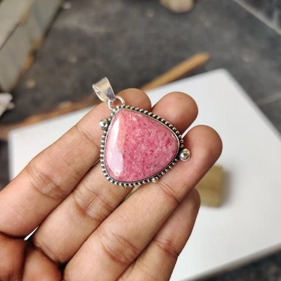 Colgante de piedras preciosas de rodonita natural de plata de ley 925 PG7310 Foto 1 de 4