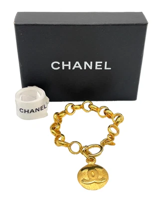 Auténtico Chanel GD pulsera de eslabones de cadena entrelazado CC encanto circa 2_9 con B SK060604 Foto 1 de 4