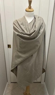 Adrienne Vittadini Taupe Fringe Shawl Pashmina Sparkle Accents Cozy Cover Wrap - Image 1 of 4