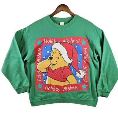 Winnie The Pooh "Holiday Wishes" VTG Sweatshirt Santa Christmas Winter Green M - Image 1 of 4
