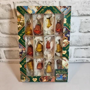 Vintage 12 Old World Holiday Christmas Ornaments W Box Mini Tag - Picture 1 of 8