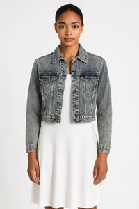Alice + Olivia Chloe Cropped Denim Jacket - Picture 1 of 9