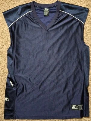 Camiseta deportiva de baloncesto de colección Starter 71 auténtica sin mangas azul satinado Y2K grande para hombre Foto 1 de 4