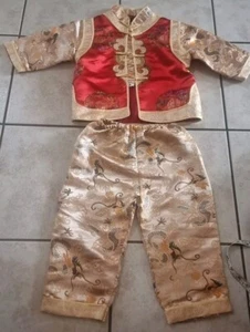 Like New Boy Chinese New Year Asian Red Gold Costume Satin sz  6 - Picture 1 of 10