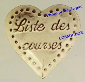 Magnet aimant coeur LISTE DES COURSES plaque en métal idéal pour frigo crédence - Picture 1 of 1