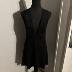 Aritzia Wilfred Montbrun Black Vegan Suede Mini Dress Size 10 Deep Plunge-NWT - Picture 1 of 14