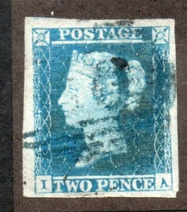 1841 SG14wb 2d Blue Fine used with rare Blue cancel 4  margins IA cat £1000 - Picture 1 of 1