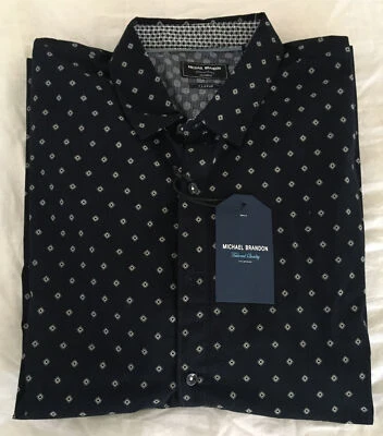 Camisa Michael Brandon Para Hombre Azul Marino Manga Larga Abotonada Nueva Con Etiquetas Talla X Grande Foto 1 de 4