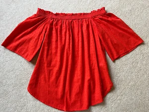 H&M Women Red Polka Dots Off-shoulder Short Sleeve Cotton Top Blouse sz.6 EUC - Picture 1 of 4