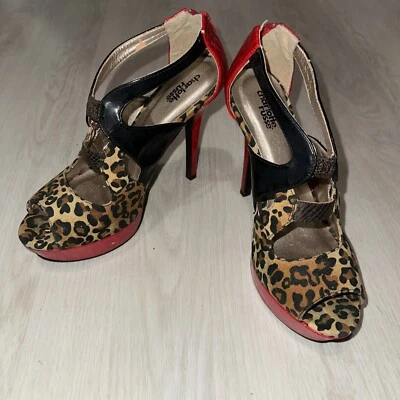 Charlotte Russe Vintage Cheetah Print And Red Black Heels Size 8 - Image 1 of 4