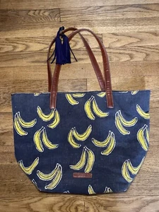 Lucky Brand Blue Denim Bananas Canvas Tote Bag w/ Tassle Accent - Picture 1 of 6