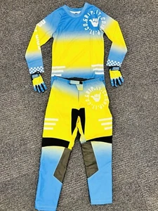 Yellow and Blue kids motocross kit mx clothing long sleeve kids jersey Pants, - Picture 1 of 4