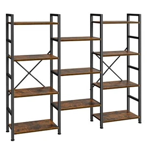 Triple 4 Tier Bookshelf Bookcase with 11 Open Display Shelves Wide for Home - Picture 1 of 9