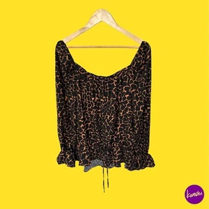 V BY VERY Ruched Front Blouse, Boat Neckline, Animal Print, Brown, UK 20 - Picture 1 of 6