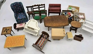 Vintage Miniature Dollhouse Furniture Mixed Lot Wood Chairs Desk Piano Tables L2 - Picture 1 of 8