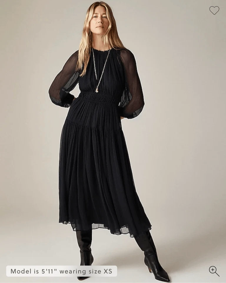 J.Crew Crinkle chiffon sheer long-sleeve dress in Black Size Sm CF787