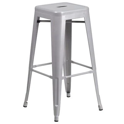 Industrial Style Silver Bar Height Stool Stackable Backless Seating 30 Inch - Image 1 of 4