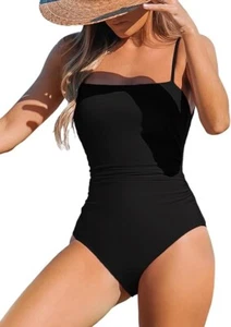 Women Swimsuit One Piece Bathing Suit Square Neck Cutout Back Tummy Control - Picture 1 of 2