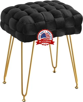 Taburetes De Tocador De Terciopelo Multifuncionales Redondos, Negro Moderno NOVO. - Imagem 1 de 4