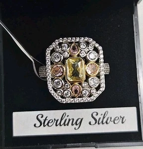 Pink, Yellow & White Cubic Zirconia Ring Sterling Silver 3.01 Ct Size p - Picture 1 of 4