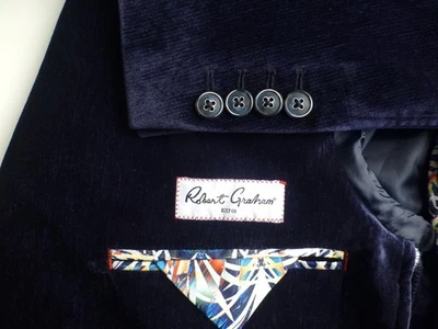 Blazer Robert Graham 40 Terciopelo Azul Excelente Estado Chaqueta Abrigo Deportivo Foto 1 de 4