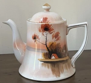 Japanese Vintage Handmade Ceramic Teapot Autumn Red Lake Asian White Tea Server - Picture 1 of 23
