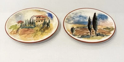 "2 platos de aperitivo ovalados Williams Sonoma paisaje toscano 7 1/2"" de largo de Portugal" Foto 1 de 4