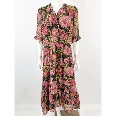 Maggy London Floral Chiffon Maxi Dress Size 12 Ruffles Surplice V-Neck Romantic - Image 1 of 4