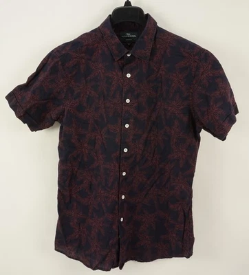 Рубашка на пуговицах мужская Rodd & Gunn большая с коротким рукавом синяя красная льняная смесь цветочный узор - Изображение 1 из 4