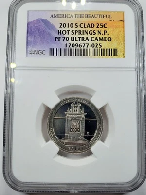 2010 S HOT SPRINGS PROOF QUARTER 25C SILVER NGC PF 70 ULTRA CAMEO  - Image 1 of 4