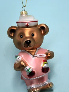 Nurse blown glass teddy bear Christmas ornament - Picture 1 of 2