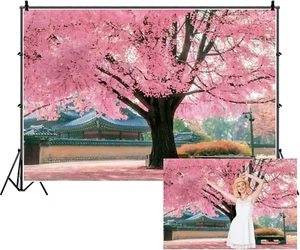 Renaiss 7X5Ft Pink Cherry Blossom Backdrop Polyester Fabric Japan Cherry Floral  - Picture 1 of 12