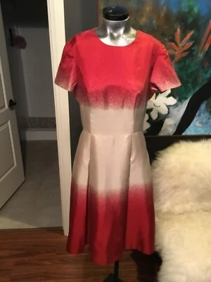 Badgley Mishcka silk Fit N Flare Evening Party red & beige splatter print sz 4 - Image 1 of 4