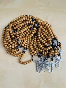 12pcs Saint St Benedict Wooden Rosary Prayer Beads Crucifix Cross *IMPERFECT* - Picture 1 of 8