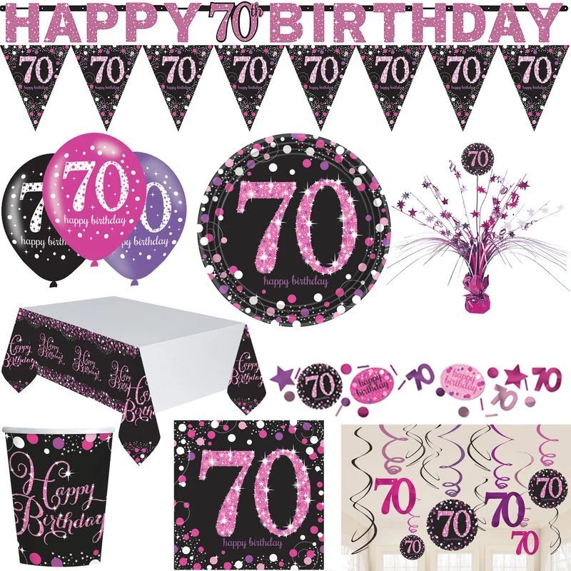 70° Compleanno Glitzer Festa Decorazione Articoli Decorativi Rosa Nero Donna Set - Immagine 1 di 1